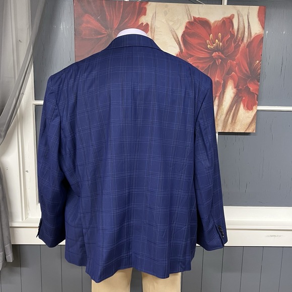 OAK HILL Big & Tall Blazer Mens 4XL (58-60R) Polyester Blend Stretch Navy/Black - Picture 3 of 12